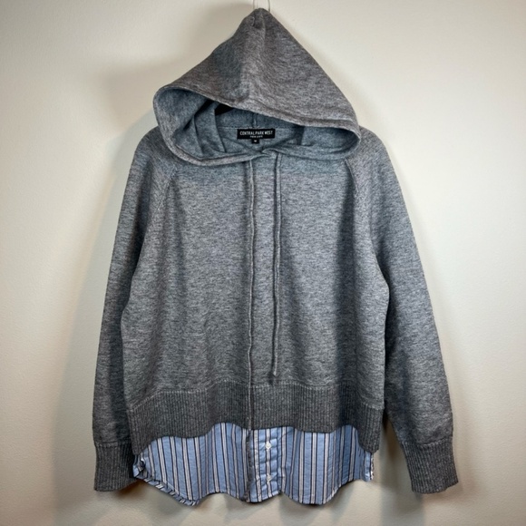 Central Park West New York Womens Hooded Sweater Top Shirttail Hem Preppy Medium - Picture 3 of 15